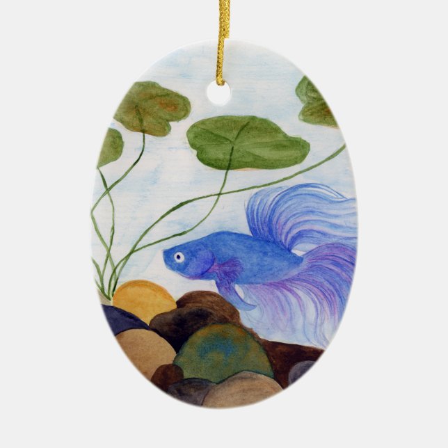 Blue Betta Fish Ceramic Tree Decoration (Front)