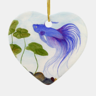 Blue Betta Fish Ceramic Tree Decoration