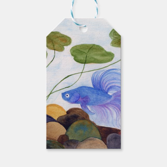 Blue Betta Fish Gift Tags (Front)