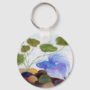 Blue Betta Fish Key Ring