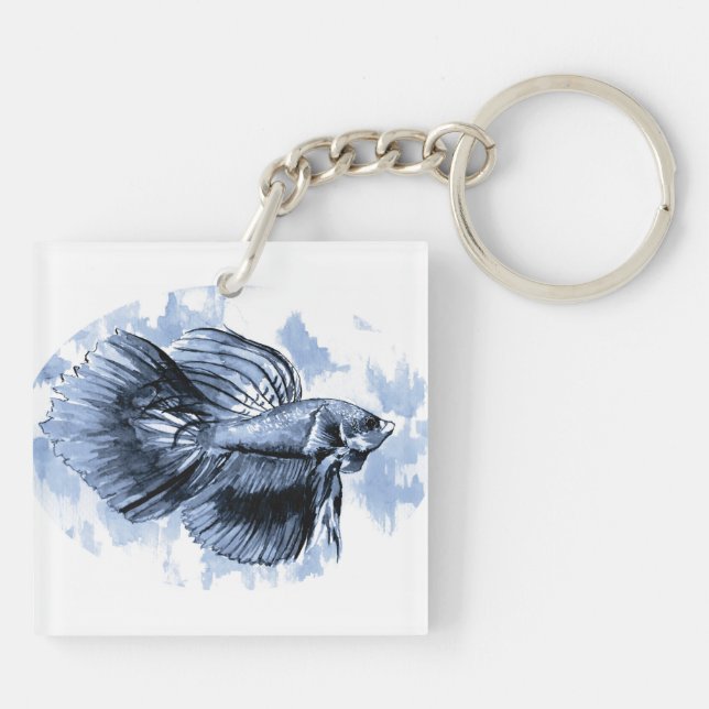 Blue Betta Fish Keychain (Back)