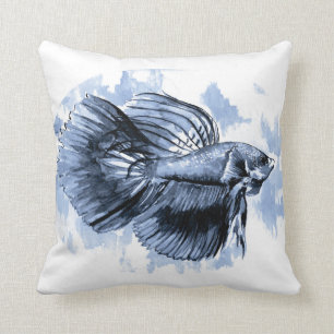 Blue Betta Fish Throw Pillow