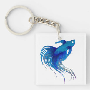 Blue Betta Fish Watercolor Key Ring