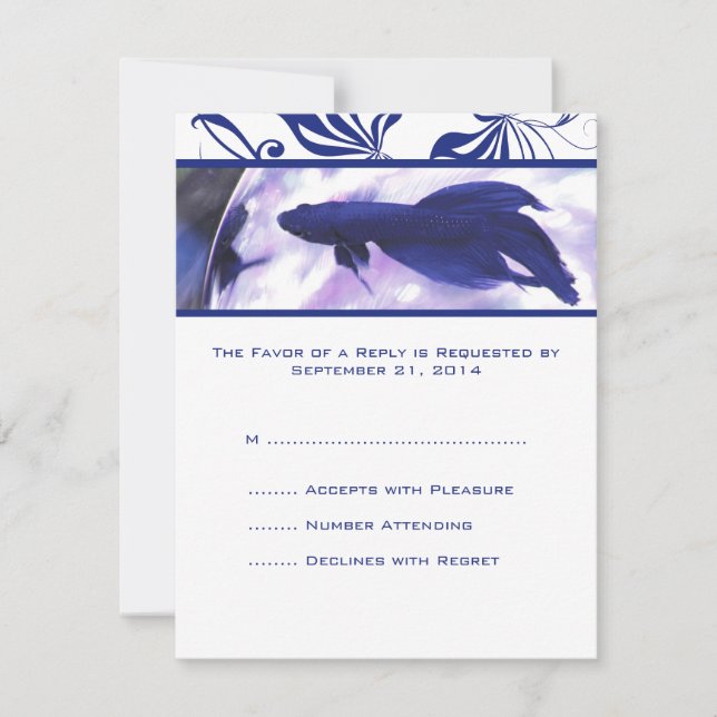 Blue Betta Fish Wedding RSVP card (Front)