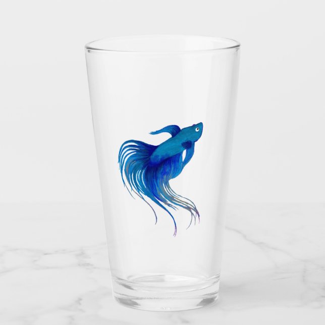 Blue Betta Watercolor Glass (Front)