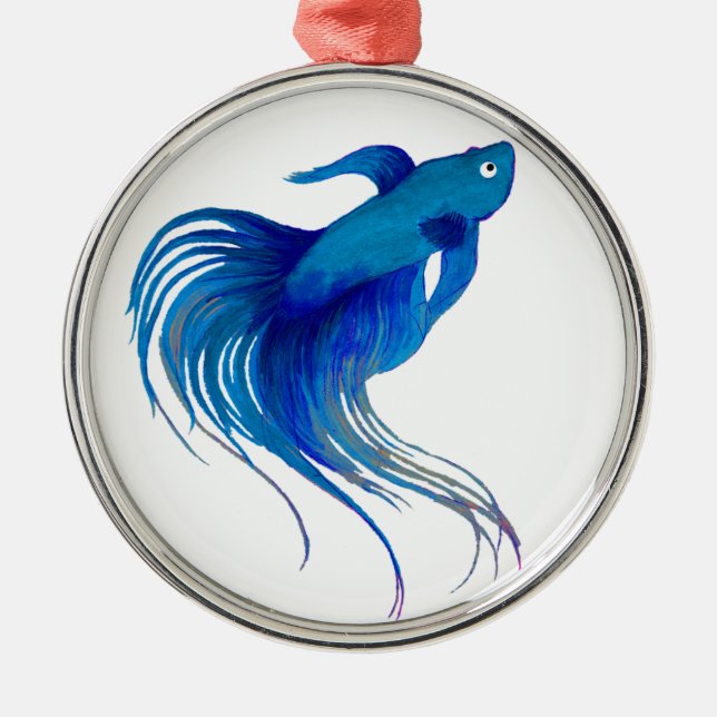 Blue Betta Watercolor Metal Tree Decoration (Front)