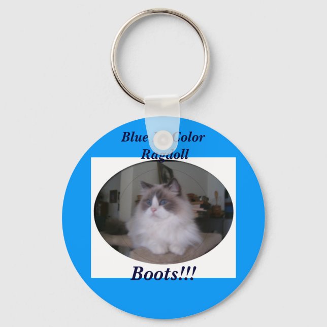 Blue Bi-Colour Ragdoll Cat Key Ring (Front)