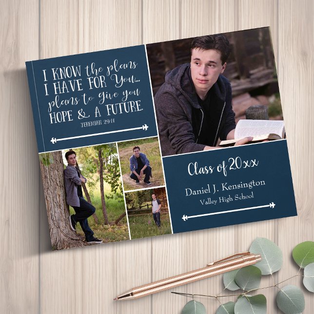 Blue Bible Verse Photo Collage Graduation Guest Book (Blue Bible Verse Photo Collage Graduation Guest Book)