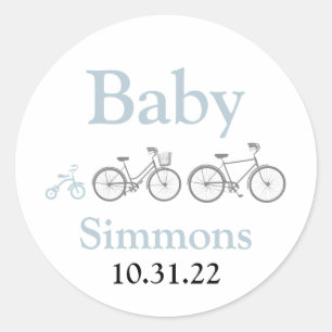 Blue Bicycle Baby Shower Classic Round Sticker