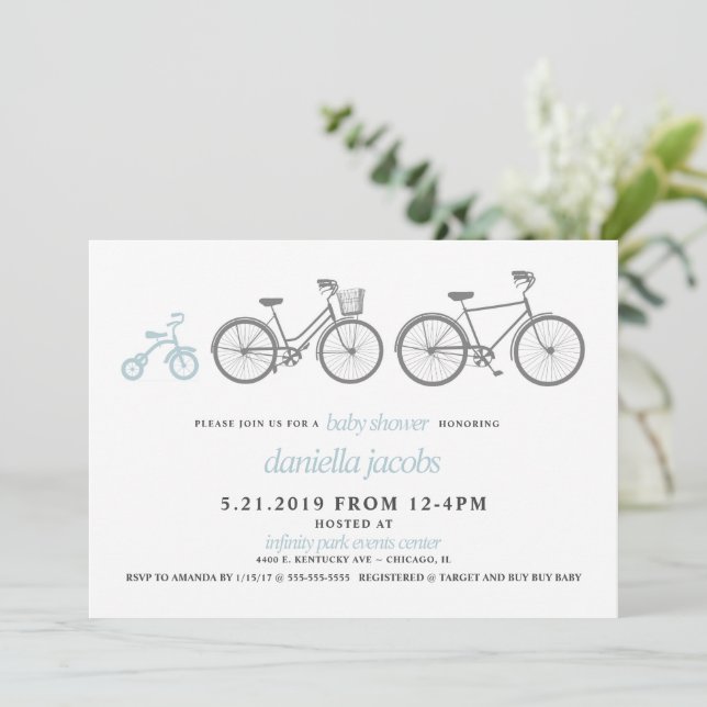 Blue Bicycle Baby Shower Invitation (Standing Front)