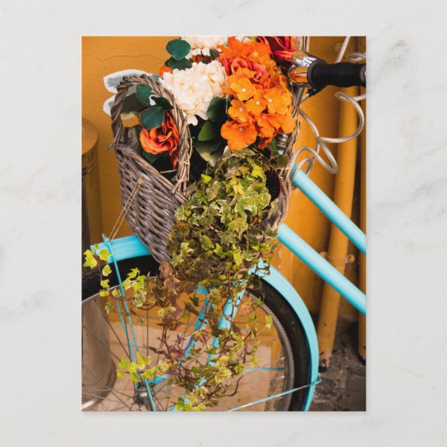Blue Bicycle Basket Postcard (Front)