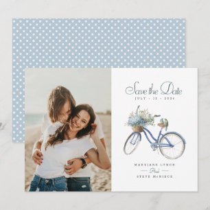 Blue Bicycle Bohemian Watercolor Wedding Photo Save The Date