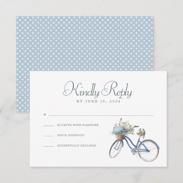 Blue Bicycle Bohemian Watercolor Wedding RSVP Card (Front/Back)