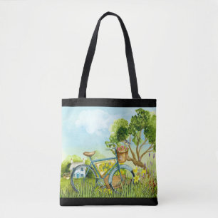 Blue Bicycle Countryside Tote Bag