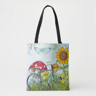Blue Bicycle Cute Butterfly Tote Bag