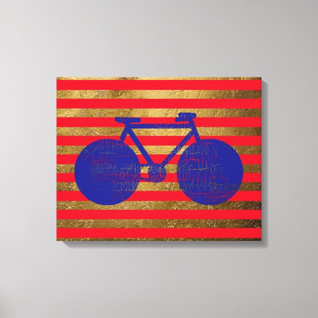 blue bicycle & golden/red stripes canvas print (Front)