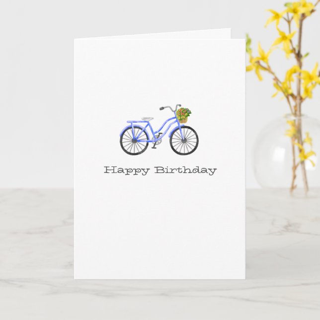 Blue Bicycle HAPPY BIRTHDAY NAME Flower Basket Fun Card (Yellow Flower)