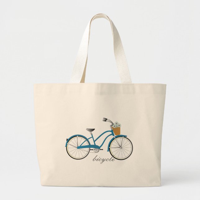 Blue Bicycle Large Tote Bag (Front)