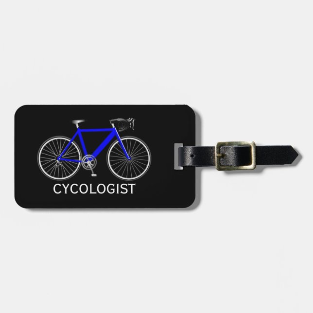 Blue Bicycle On Black Luggage Tag (Front Horizontal)