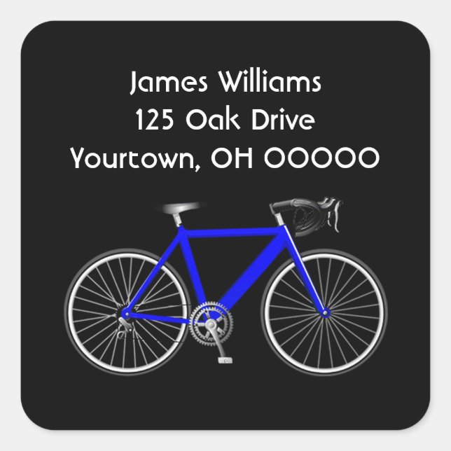 Blue Bicycle On Black   Square Sticker (Front)