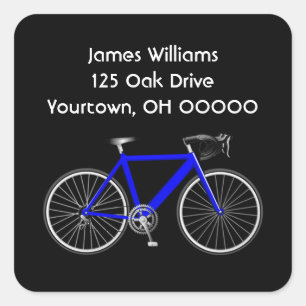 Blue Bicycle On Black   Square Sticker