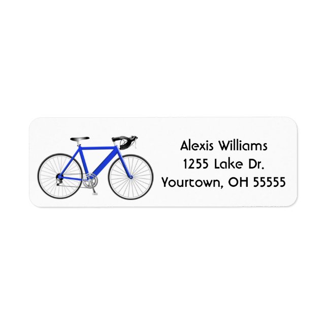 blue bicycle on white label (Front)