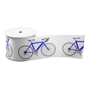 Blue Bicycle on White  Satin Ribbon