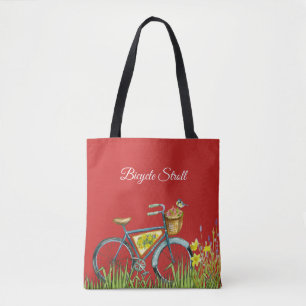 Blue Bicycle Red Tote Bag