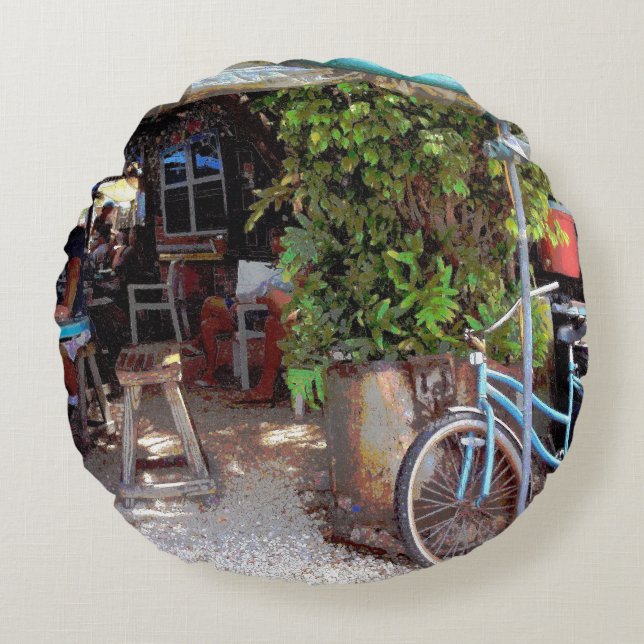 Blue Bicycle Round Cushion (Front)
