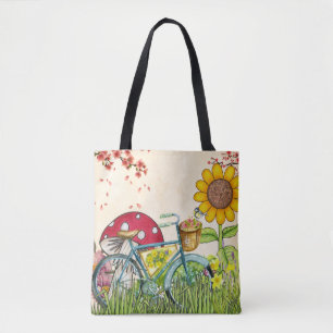 Blue Bicycle Yellow Sunflower Tote Bag