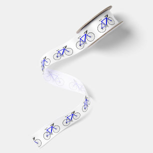 Blue Bicycles on White Satin Ribbon