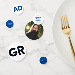 Blue Big Bold Angle-Cut Letters Graduation Confetti