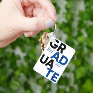 Blue Big Bold Angle-Cut Letters Graduation Key Ring