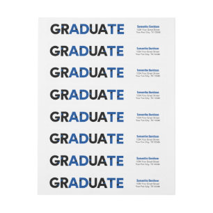 Blue Big Bold Angle-Cut Letters Graduation Wrap Around Label