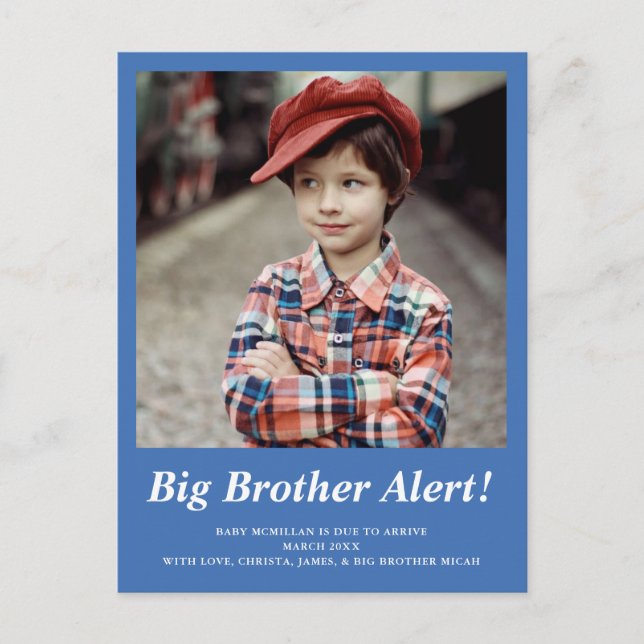 Blue Big Brother Photo Pregnancy Announcement Postcard (Front)