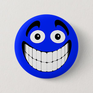 Blue Big Grin Face 6 Cm Round Badge