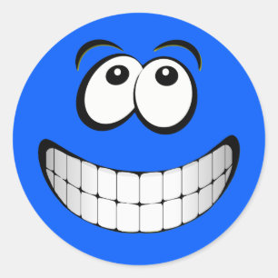 Blue Big Grin Face Classic Round Sticker