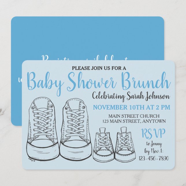 Blue Big Little Shoes Boy New Baby Shower Invitation (Front/Back)