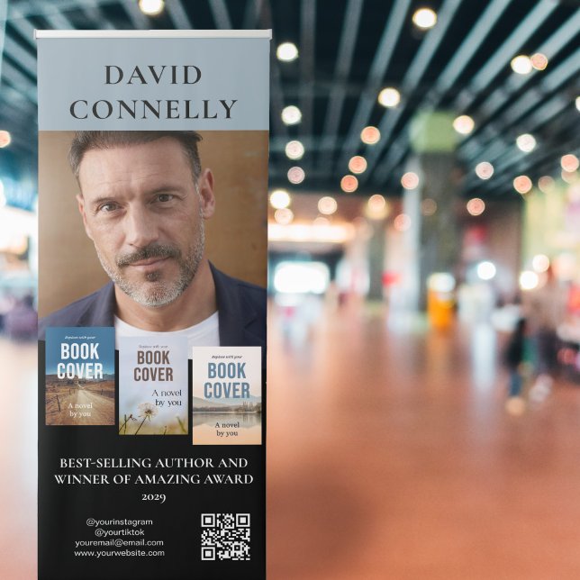 Blue Big Photo & Three Covers Author Book Launch Retractable Banner (Creator Uploaded)
