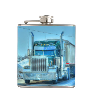 Blue Big Rig Truckers Lorry & Highway Truck Hip Flask
