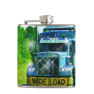 Blue Big Rig Truckers Lorry & Highway Truck Hip Flask