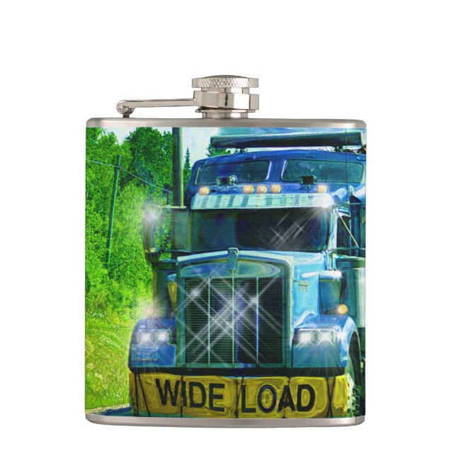 Blue Big Rig Truckers Lorry & Highway Truck Hip Flask (Front)