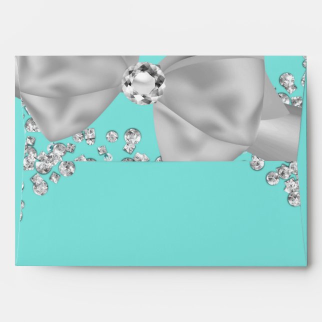 Blue Big White Bow Diamonds Bridal Shower Envelopes (Back (Top Flap))