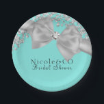 Blue Big White Bow Diamonds Glam Party Paper Plate<br><div class="desc">Customise with any text for any event.</div>