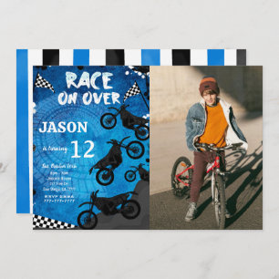 Blue Bike Birthday Photo Invitation 