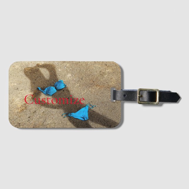 Blue Bikini Beach Sand Thunder_Cove Luggage Tag (Front Horizontal)