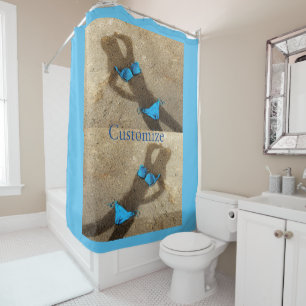 Blue Bikini Beach Sand Thunder_Cove Shower Curtain