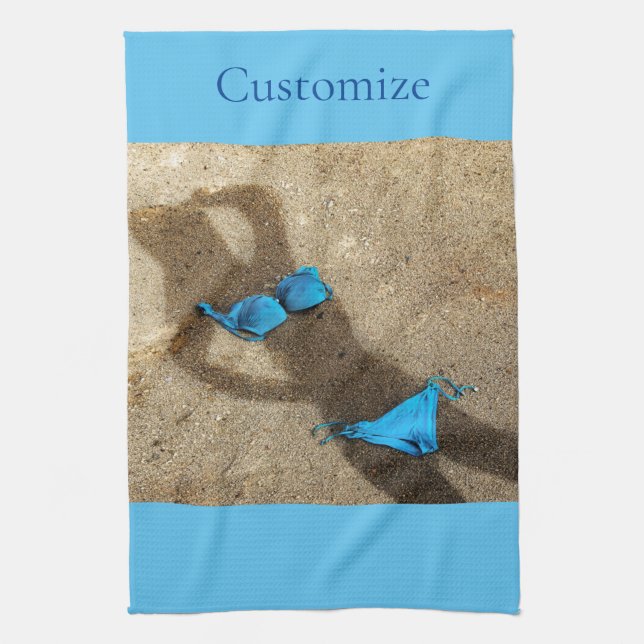 Blue Bikini Beach Sand Thunder_Cove Tea Towel (Vertical)