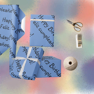 Blue Bilingual Wrapping Paper Happy Birthday