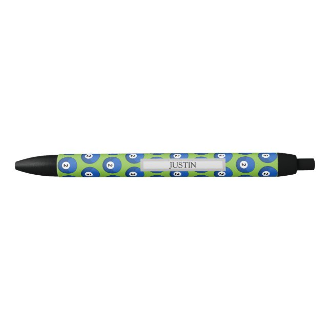 Blue Billiard Ball Number Two Pattern Personalise Black Ink Pen (Front)
